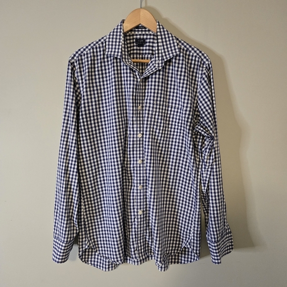 J. Crew Blue and White Checkered Thompson Stretch Men's Large Dress Shirt - Picture 1 of 15